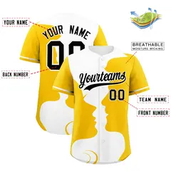 White Gold Valentine's Day Couple Silhouettes Baseball Jersey 3
