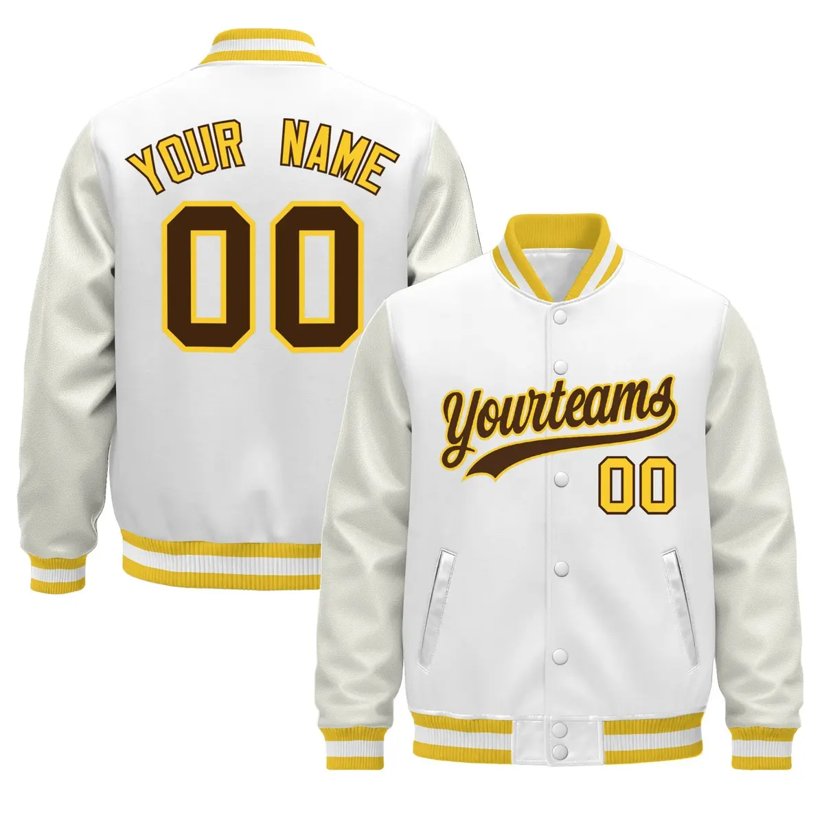 White Gold Varsity Jacket with Faux Leather Sleeves