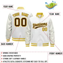 White Gold Varsity Jacket with Faux Leather Sleeves 2