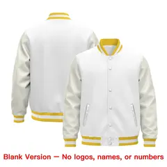 White Gold Varsity Jacket with Faux Leather Sleeves 6