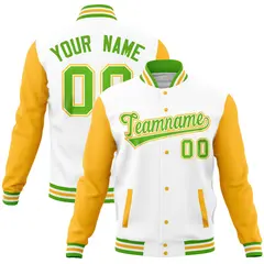 White Gold Varsity Raglan Sleeves Letterman Baseball Jacket 1
