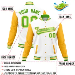 White Gold Varsity Raglan Sleeves Letterman Baseball Jacket 4