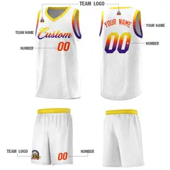 White Gold Wave Pattern Sports Uniform Basketball Jersey 5