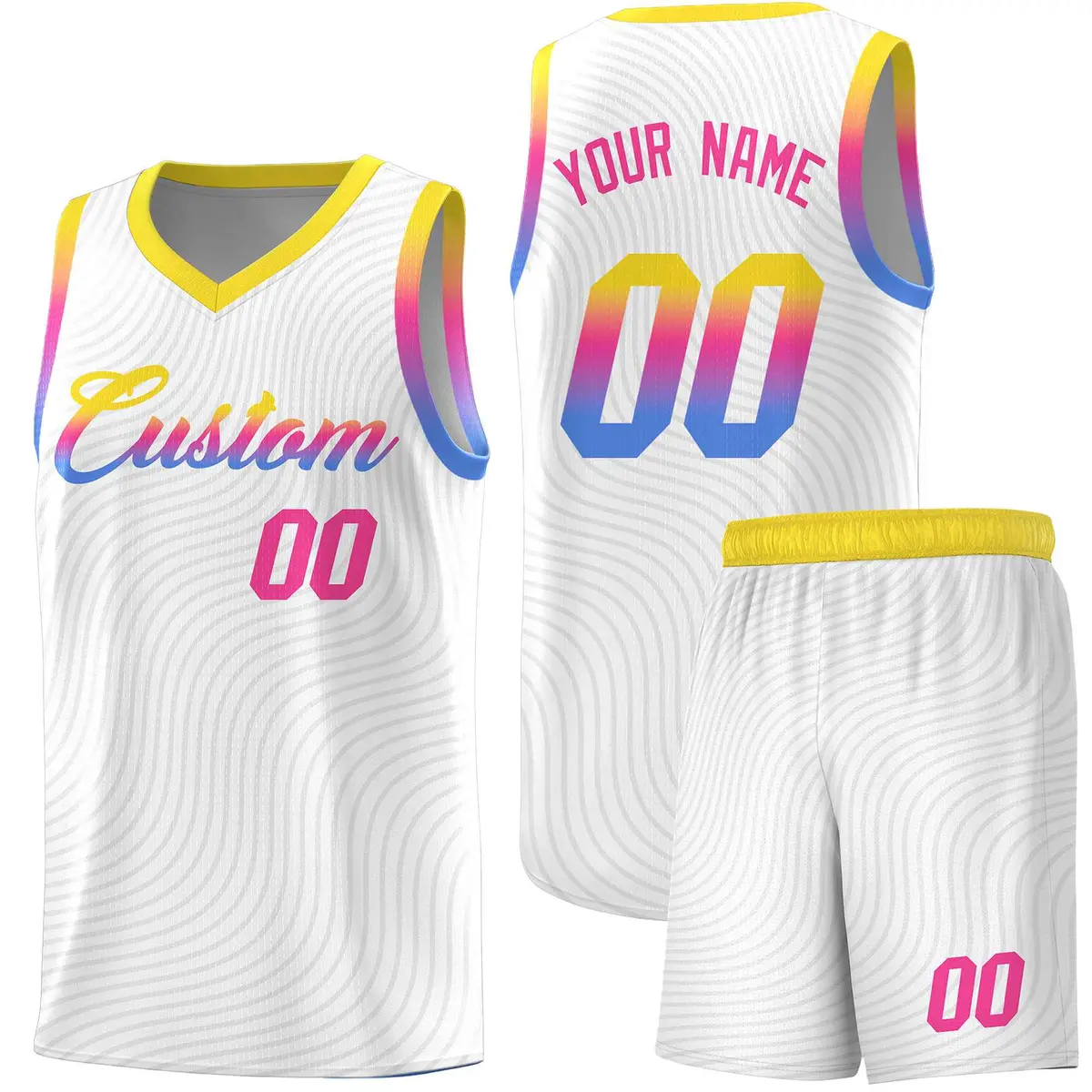 White Gold Wave Pattern Sports Uniform Basketball Jersey