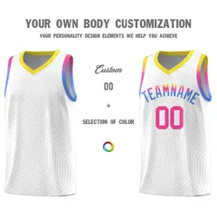 White Gold Wave Pattern Sports Uniform Basketball Jersey 3