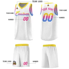 White Gold Wave Pattern Sports Uniform Basketball Jersey 5