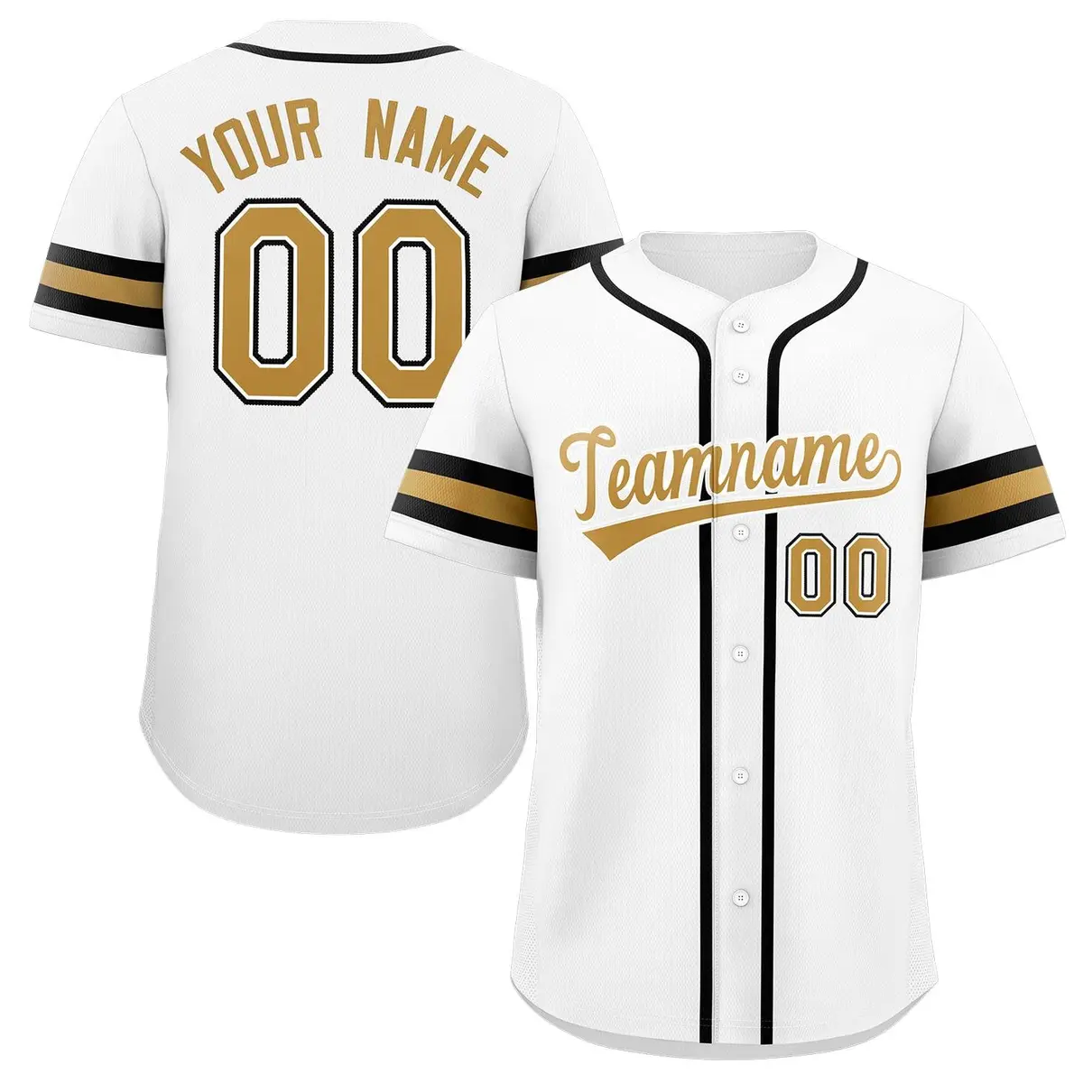 White Gold-White Full-Button Classic Baseball Jersey