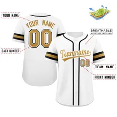 White Gold-White Full-Button Classic Baseball Jersey 2