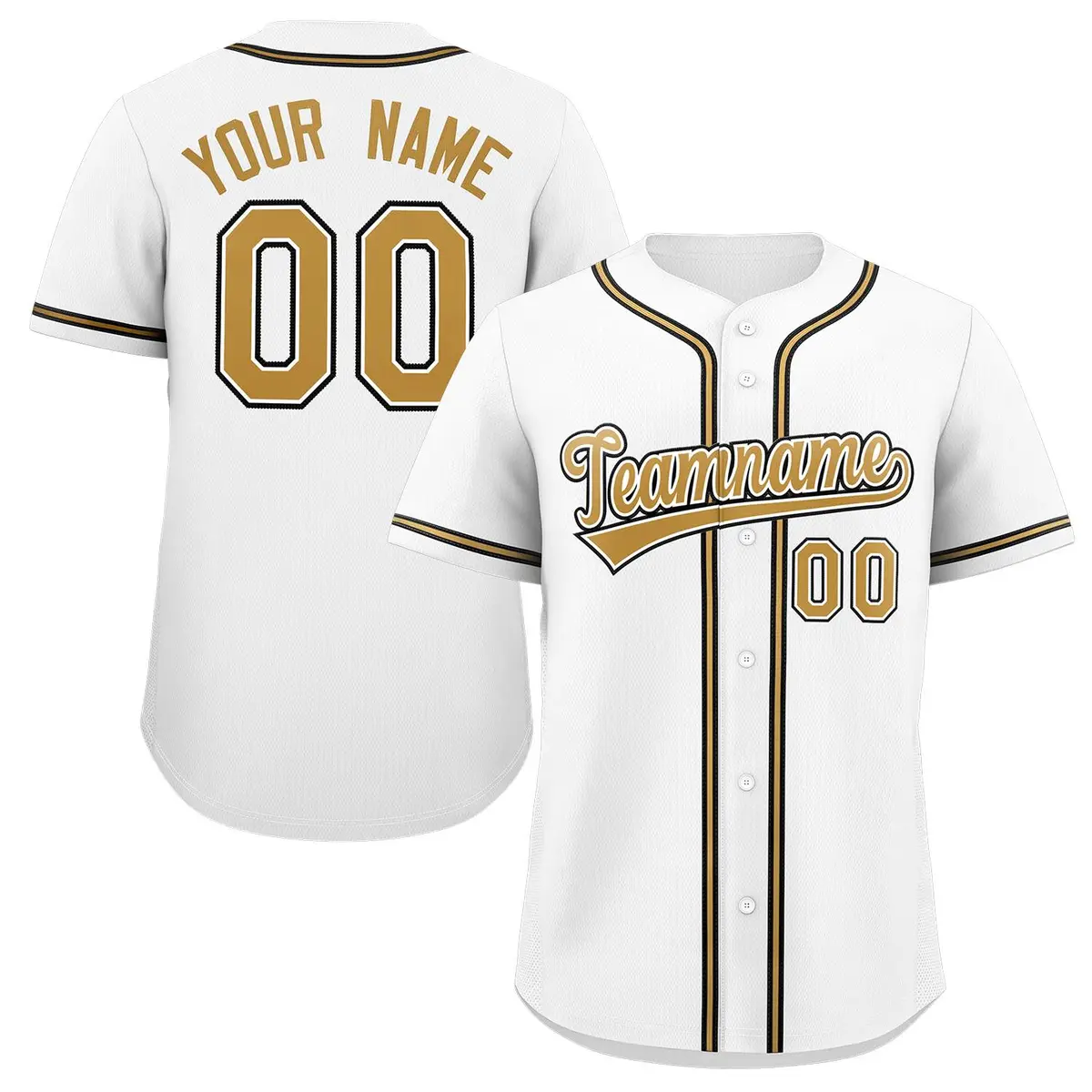 White Gold-White Full-Button Classic Baseball Jersey