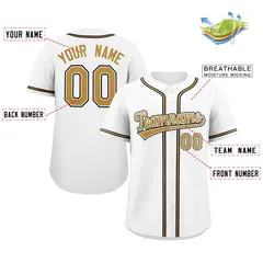 White Gold-White Full-Button Classic Baseball Jersey 2
