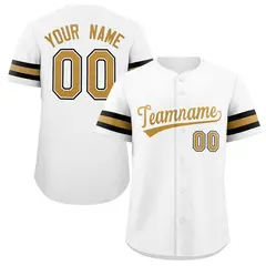 White Gold-White Full-Button Classic Baseball Jersey