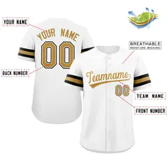 White Gold-White Full-Button Classic Baseball Jersey 2