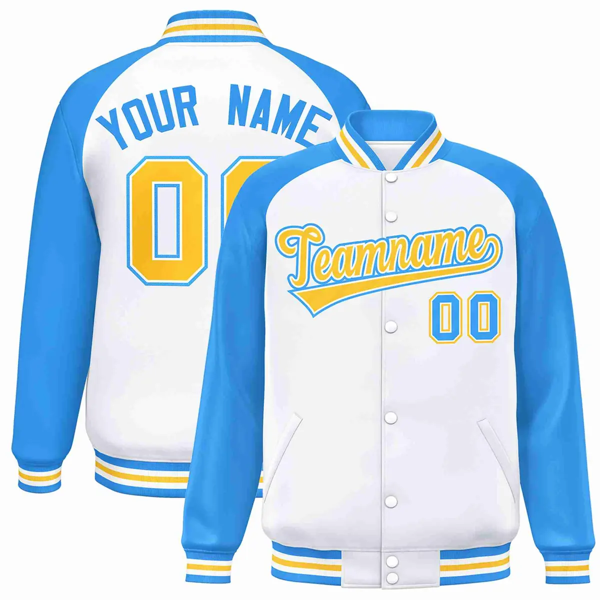 White Gold-White Raglan Varsity Letterman Full-Snap Jacket