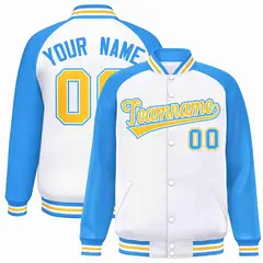 White Gold-White Raglan Varsity Letterman Full-Snap Jacket 1