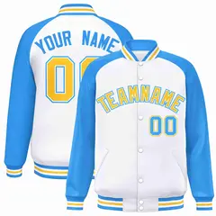 White Gold-White Raglan Varsity Letterman Full-Snap Jacket 1