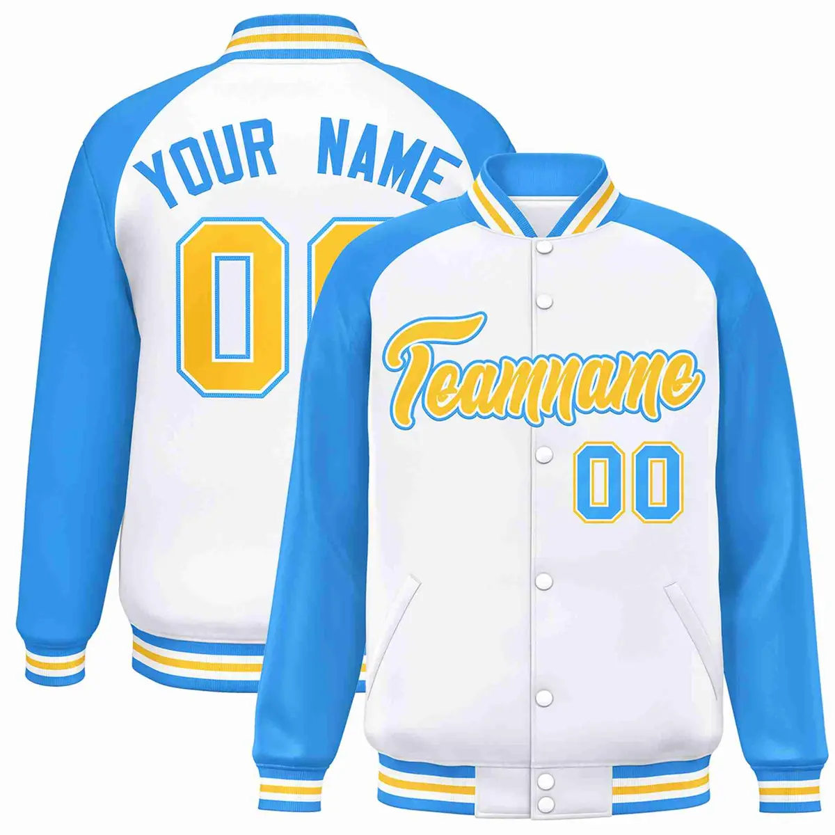 White Gold-White Raglan Varsity Letterman Full-Snap Jacket