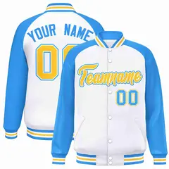 White Gold-White Raglan Varsity Letterman Full-Snap Jacket 1