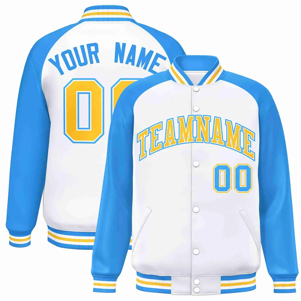 White Gold-White Raglan Varsity Letterman Full-Snap Jacket