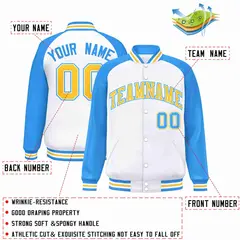 White Gold-White Raglan Varsity Letterman Full-Snap Jacket 2