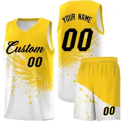 White Gold Wing Pattern Basketball Jersey Sports Uniform