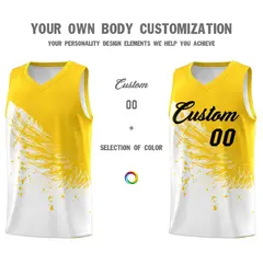 White Gold Wing Pattern Basketball Jersey Sports Uniform 3