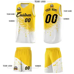 White Gold Wing Pattern Basketball Jersey Sports Uniform 5