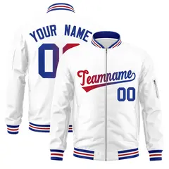 White Gradient Full-Zip Fashion Letterman Bomber Jacket