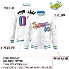 White Gradient Full-Zip Fashion Letterman Bomber Jacket 2
