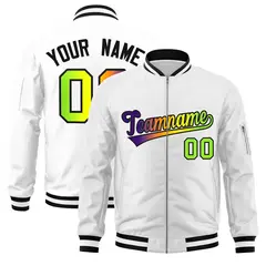 White Gradient Full-Zip Fashion Letterman Bomber Jacket