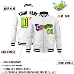 White Gradient Full-Zip Fashion Letterman Bomber Jacket 2