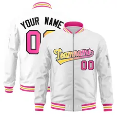 White Gradient Full-Zip Fashion Letterman Bomber Jacket