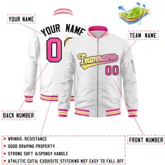 White Gradient Full-Zip Fashion Letterman Bomber Jacket 2