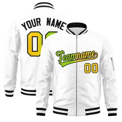 White Gradient Full-Zip Fashion Letterman Bomber Jacket