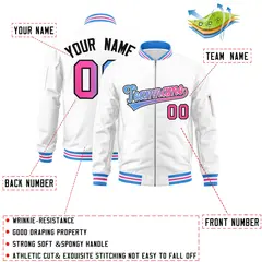 White Gradient Full-Zip Fashion Letterman Bomber Jacket 2