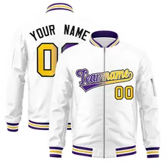 White Gradient Full-Zip Fashion Letterman Bomber Jacket 1