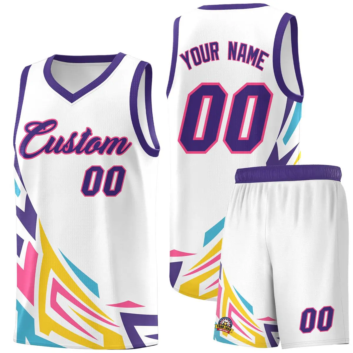 White Gradient Graffiti Pattern Sports Basketball Jersey