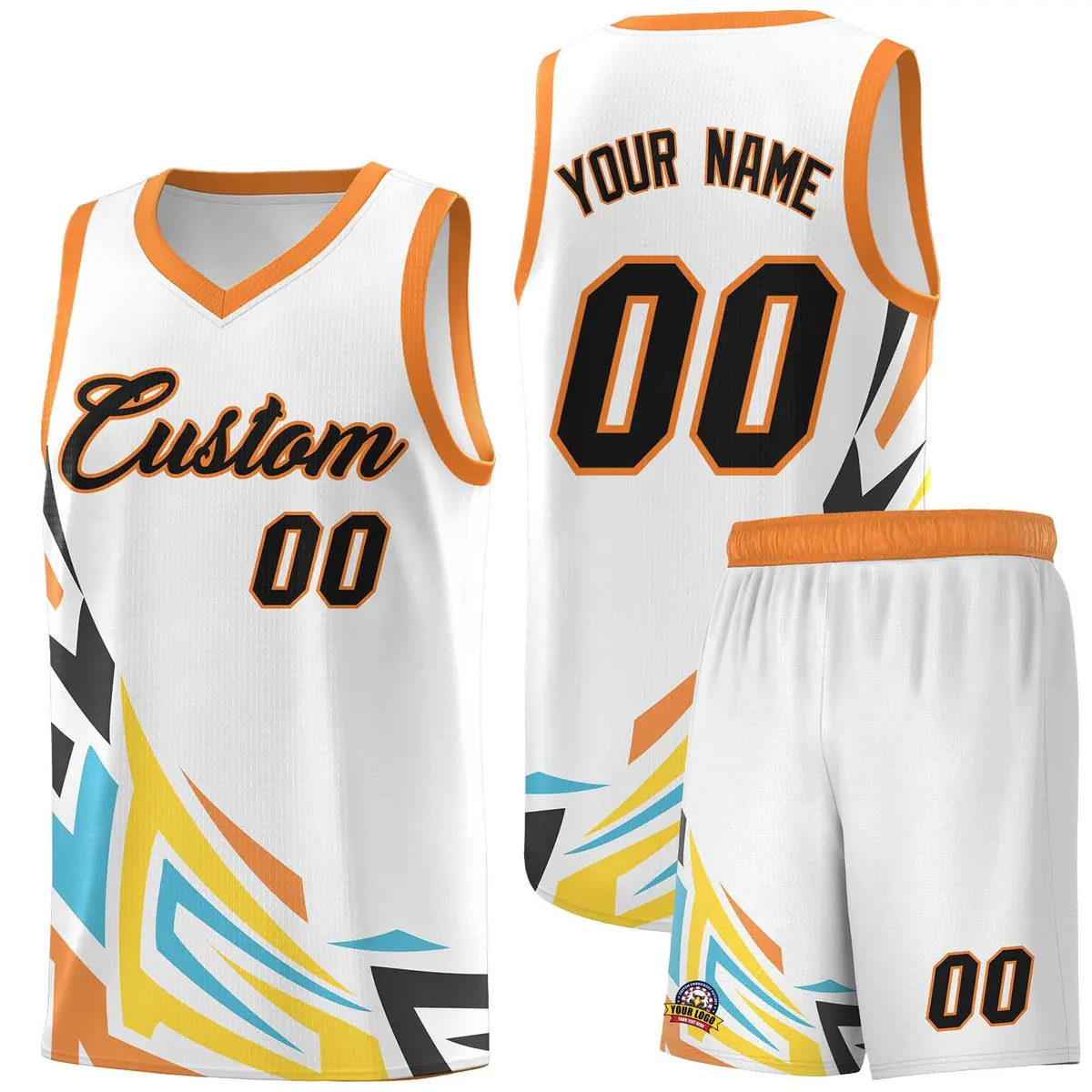 White Gradient Graffiti Pattern Sports Basketball Jersey