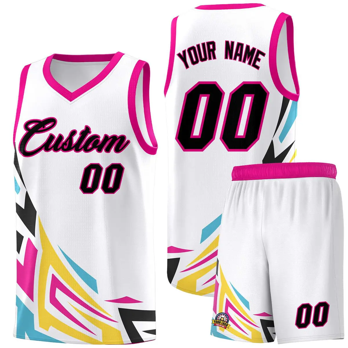 White Gradient Graffiti Pattern Sports Basketball Jersey