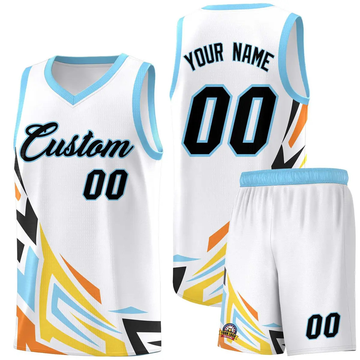 White Gradient Graffiti Pattern Sports Basketball Jersey