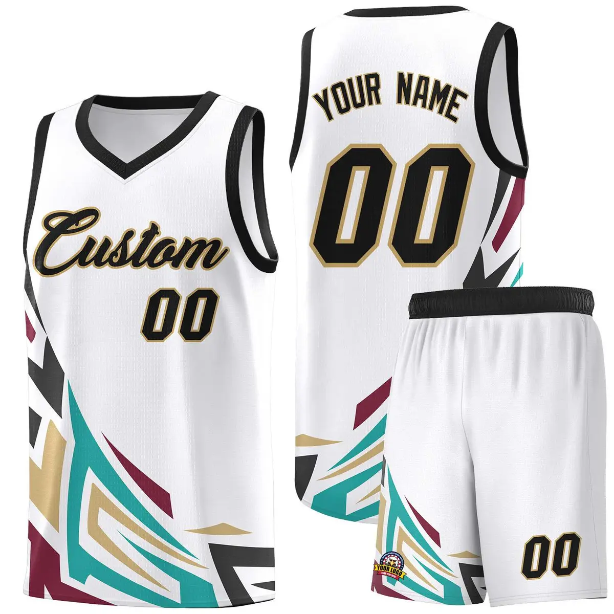 White Gradient Graffiti Pattern Sports Basketball Jersey