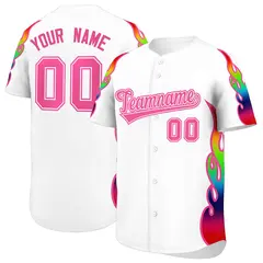 White Graffiti Multicolored Flames Print Baseball Jersey