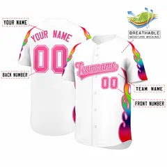 White Graffiti Multicolored Flames Print Baseball Jersey 2
