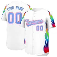 White Graffiti Multicolored Flames Print Baseball Jersey 1