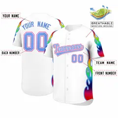 White Graffiti Multicolored Flames Print Baseball Jersey 2