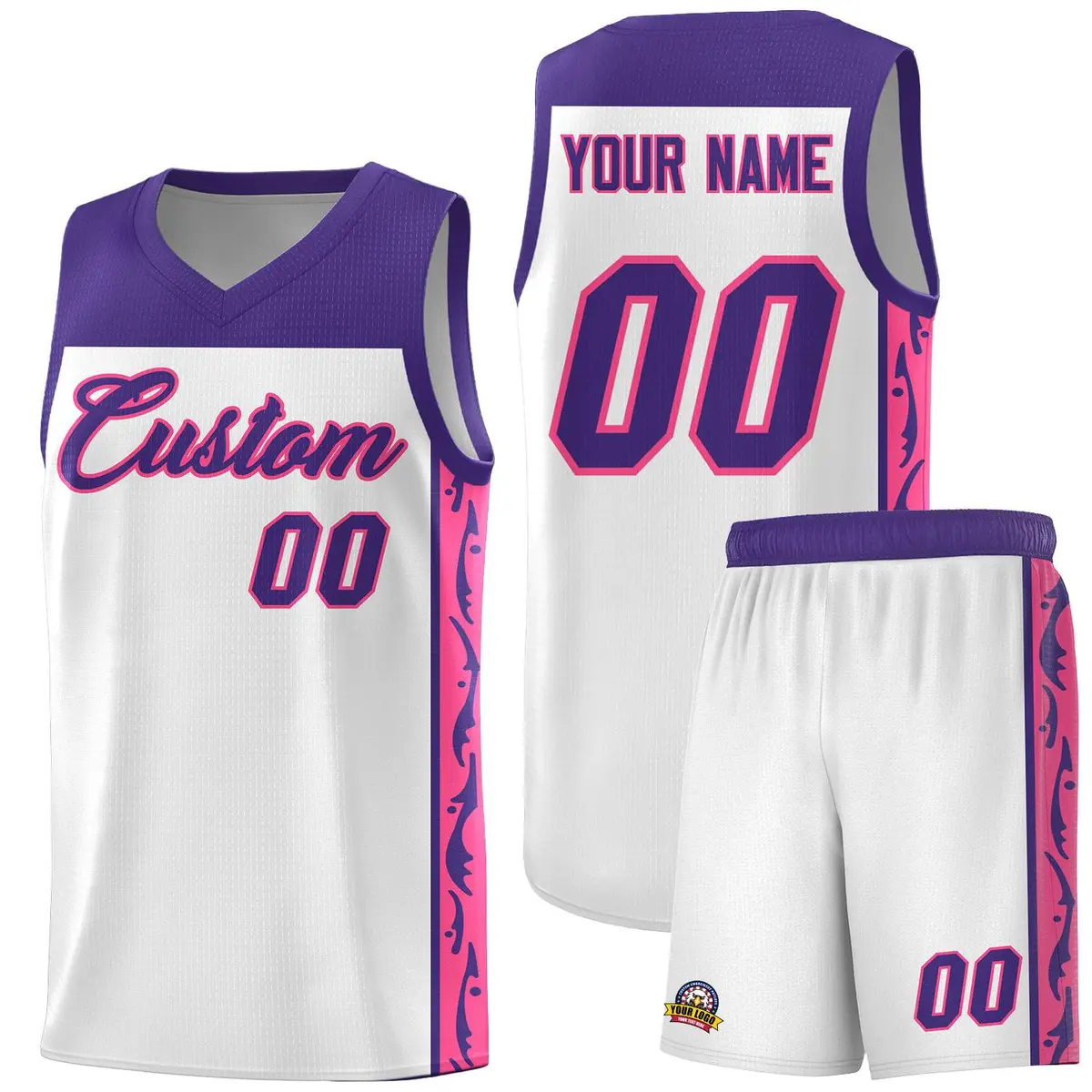 White Graffiti Side Pattern Basketball Jersey