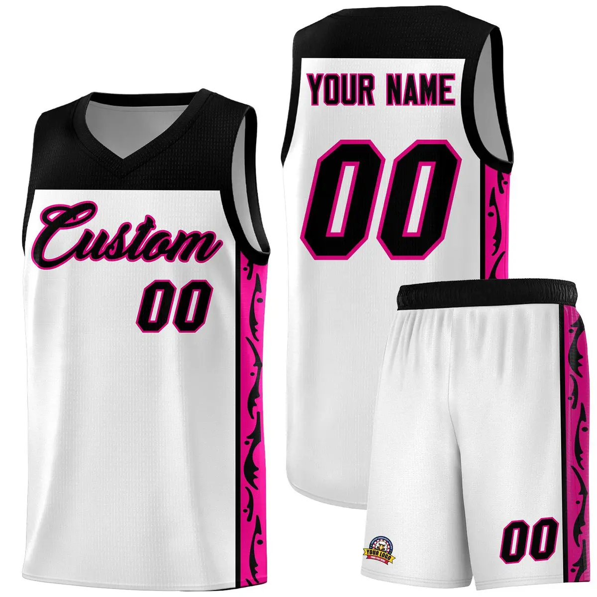 White Graffiti Side Pattern Basketball Jersey