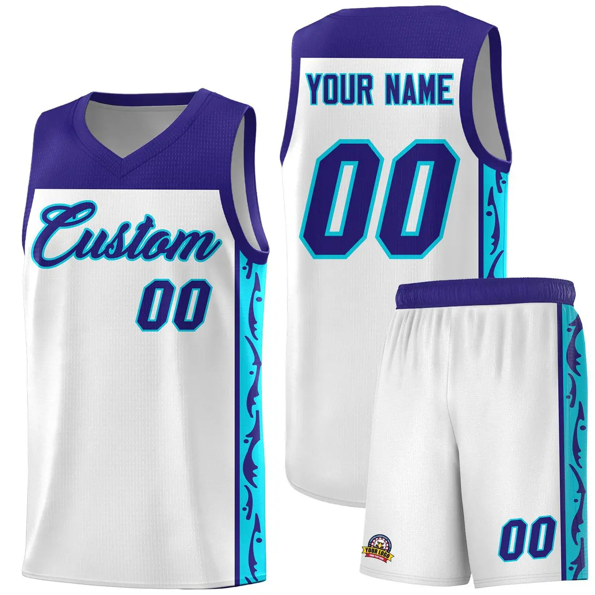 White Graffiti Side Pattern Basketball Jersey
