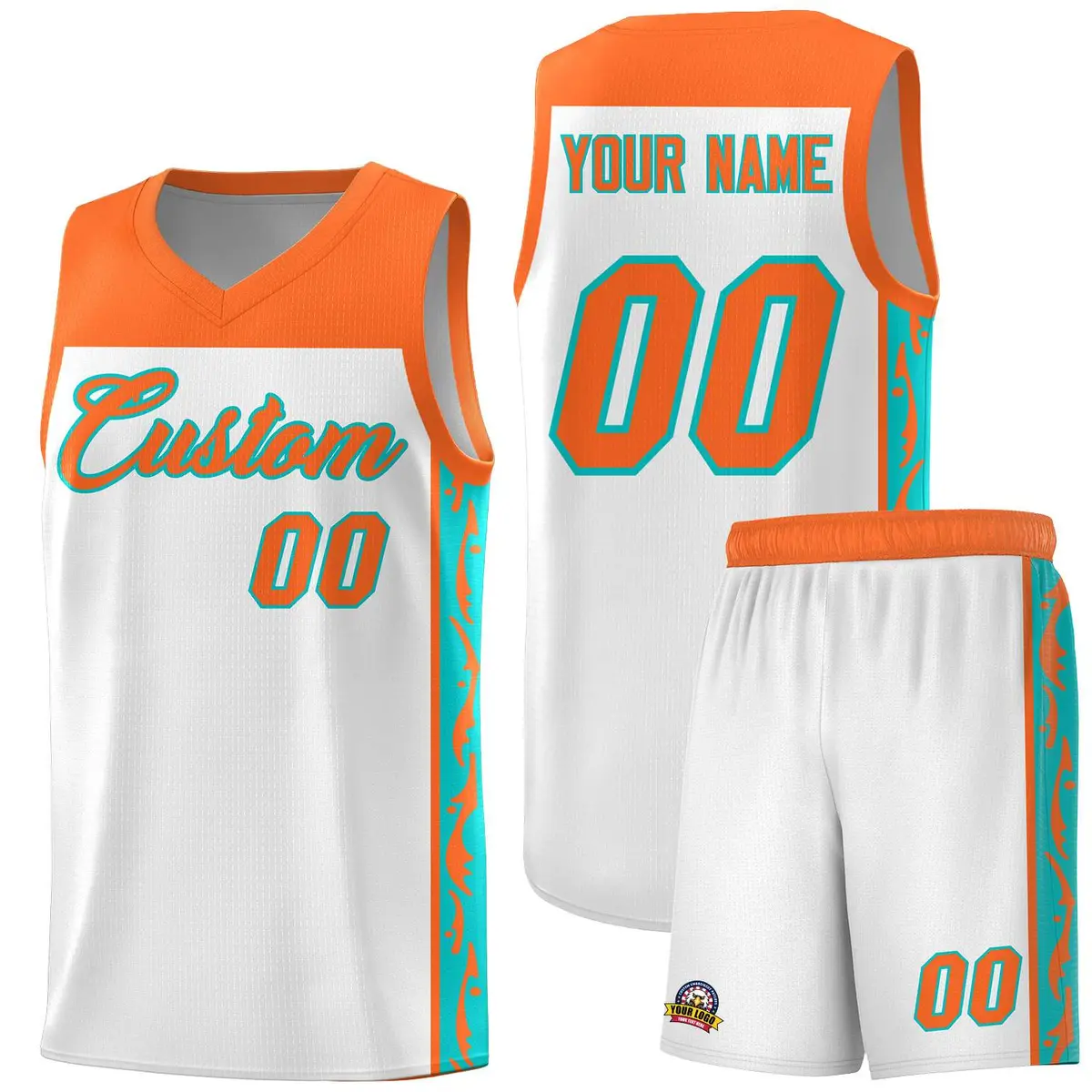 White Graffiti Side Pattern Basketball Jersey