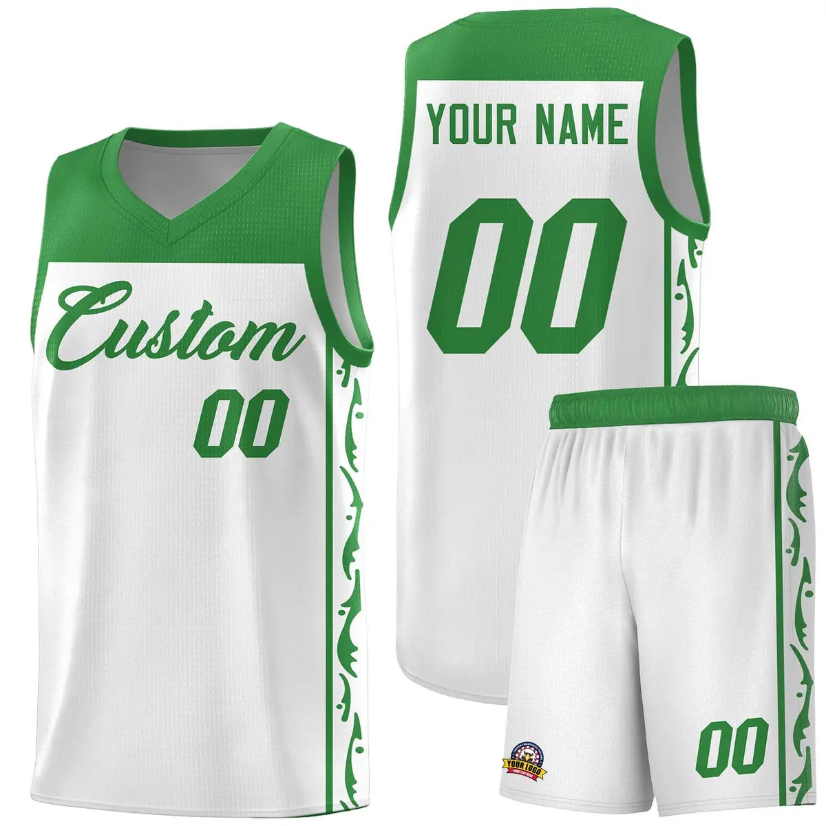 White Graffiti Side Pattern Basketball Jersey