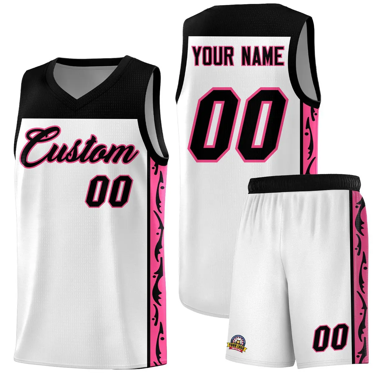 White Graffiti Side Pattern Basketball Jersey